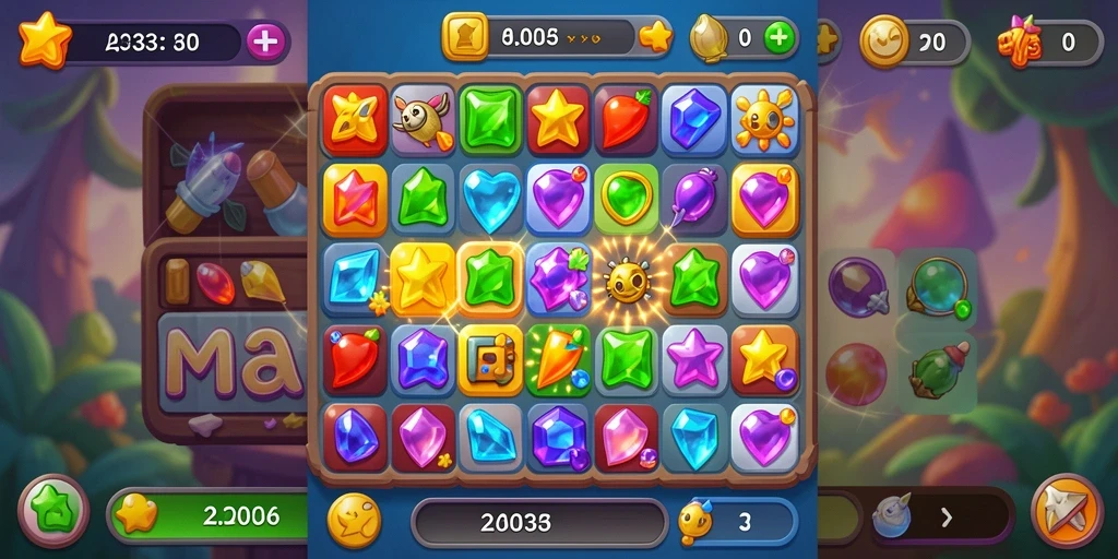 Screenshot API33 menampilkan gameplay seru dalam tantangan Match-3.