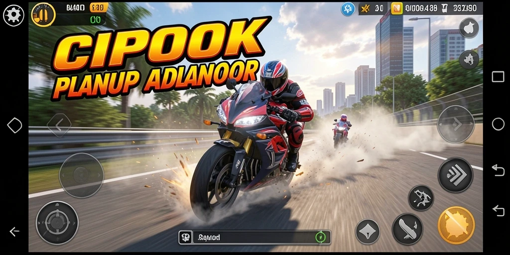 Tampilan gameplay balapan motor dalam CIPOK yang seru.