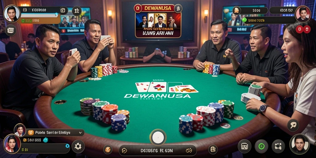 Screenshot utama DEWANUSA menampilkan gameplay poker yang mendebarkan.