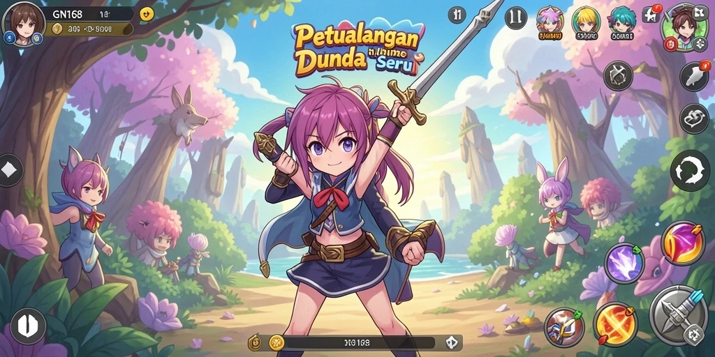 Tampilan gameplay seru dari GN168 dengan aksi karakter Anime.