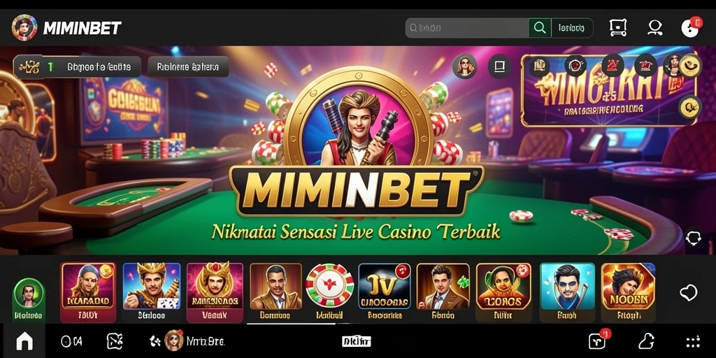 Screenshot gameplay MIMINBET Live Casino menampilkan dealer profesional dan suasana kasino yang hidup.