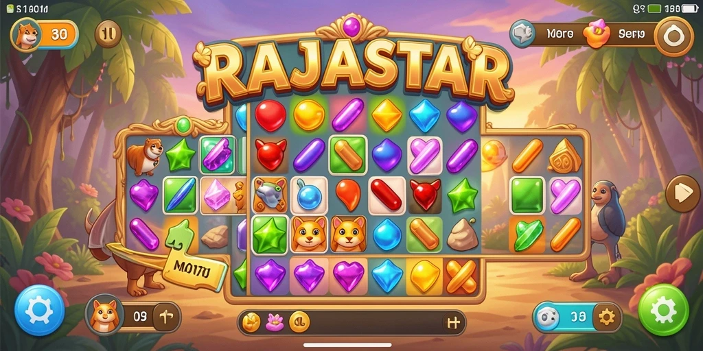 Tampilan gameplay seru di RAJASTAR saat mencocokkan permata.
