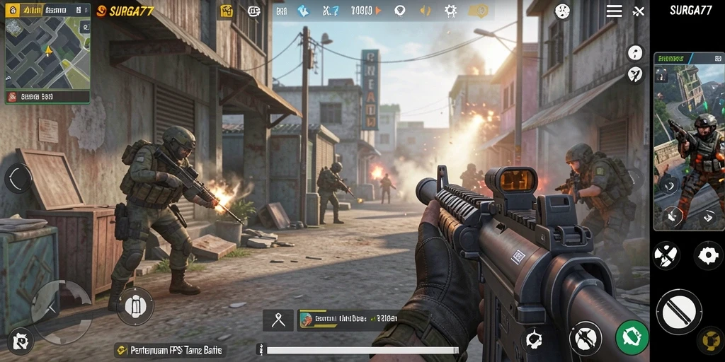 Gameplay seru di SURGA77 dengan aksi pertempuran FPS.